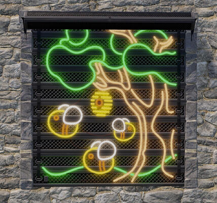 Neon bumble bee garage door skin for Rust. Fully modeled by me and textured using Substance Painter.